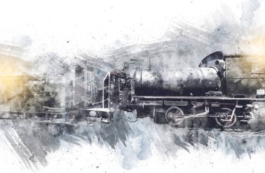 Farklı türde eski lokomotifler, tren, fotoğraf, paslı, vagon, sanat, illüstrasyon, çizim, eskiz, antika, antika, antika, antika.