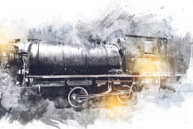 Farklı türde eski lokomotifler, tren, fotoğraf, paslı, vagon, sanat, illüstrasyon, çizim, eskiz, antika, antika, antika, antika.