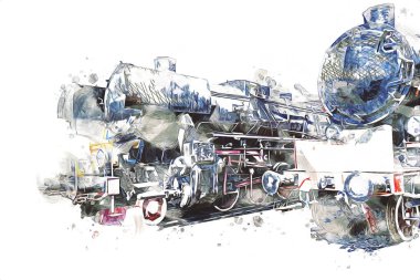 Farklı türde eski lokomotifler, tren, fotoğraf, paslı, vagon, sanat, illüstrasyon, çizim, eskiz, antika, antika, antika, antika.