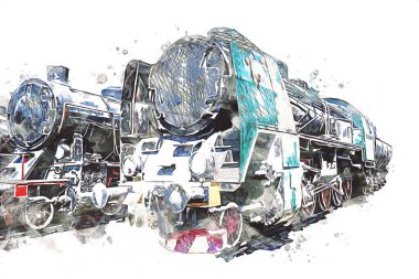 Farklı türde eski lokomotifler, tren, fotoğraf, paslı, vagon, sanat, illüstrasyon, çizim, eskiz, antika, antika, antika, antika.