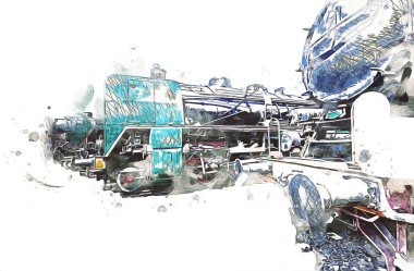 Farklı türde eski lokomotifler, tren, fotoğraf, paslı, vagon, sanat, illüstrasyon, çizim, eskiz, antika, antika, antika, antika.