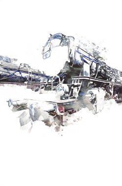 Farklı türde eski lokomotifler, tren, fotoğraf, paslı, vagon, sanat, illüstrasyon, çizim, eskiz, antika, antika, antika, antika.