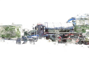 Farklı türde eski lokomotifler, tren, fotoğraf, paslı, vagon, sanat, illüstrasyon, çizim, eskiz, antika, antika, antika, antika.