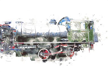 Farklı türde eski lokomotifler, tren, fotoğraf, paslı, vagon, sanat, illüstrasyon, çizim, eskiz, antika, antika, antika, antika.