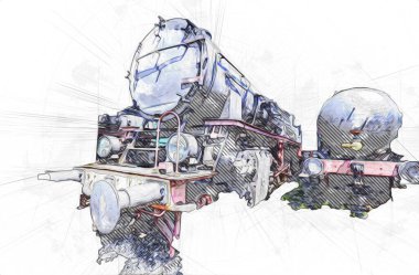 Farklı türde eski lokomotifler, tren, fotoğraf, paslı, vagon, sanat, illüstrasyon, çizim, eskiz, antika, antika, antika, antika.