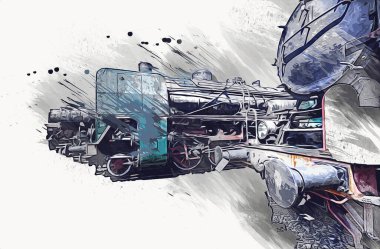 Farklı türde eski lokomotifler, tren, fotoğraf, paslı, vagon, sanat, illüstrasyon, çizim, eskiz, antika, antika, antika, antika.