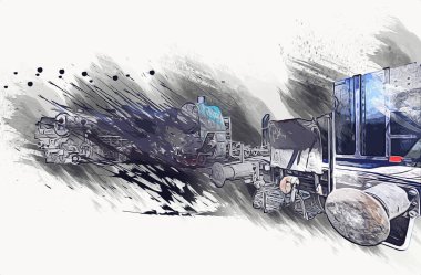 Farklı türde eski lokomotifler, tren, fotoğraf, paslı, vagon, sanat, illüstrasyon, çizim, eskiz, antika, antika, antika, antika.