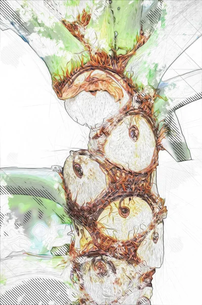 Kalp şeklinde iki renkli Philodendron sabanı nadir bulunan egzotik yağmur ormanları bitkisi eğreltiotu ve tropikal yaprak çeşitleri ile süs bahçesinde, illüstrasyon, çizim, çizim, antika, retro, vintage.