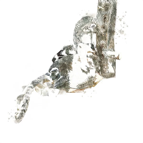 Bir grup dinlenen lemurlar katta, illüstrasyon, çizim, eskiz, antika, antika, antika.