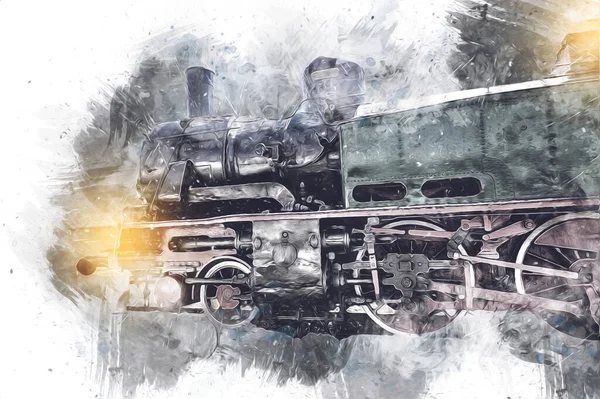 Dampflokomotive Fährt Durch Die Wüste Kunst Illustration Zeichnung Skizze Antik — Stockfoto