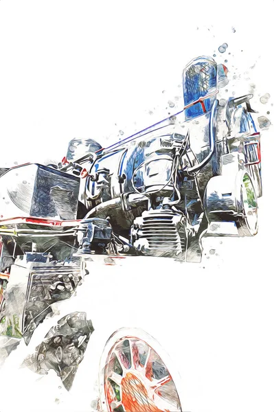 Locomotiva Vapore Guida Attraverso Deserto Arte Illustrazione Disegno Schizzo Antico — Foto Stock