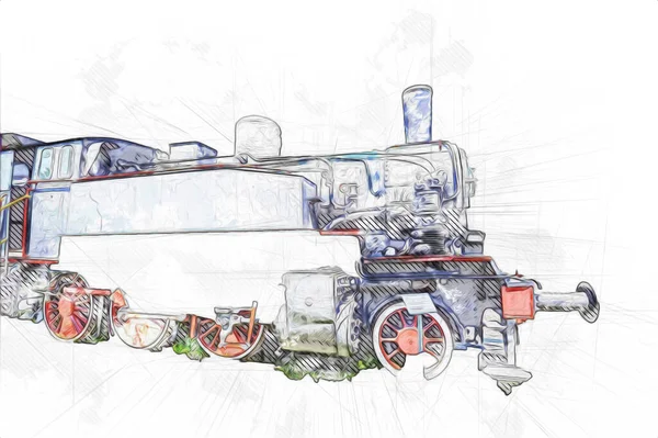 Locomotiva Vapore Guida Attraverso Deserto Arte Illustrazione Disegno Schizzo Antico — Foto Stock