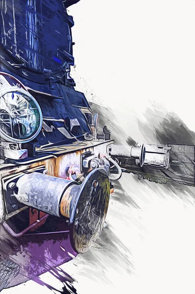 Detalle Locomotora Vapor Con Manivelas Ruedas Arte Ilustración Dibujo Boceto — Foto de Stock