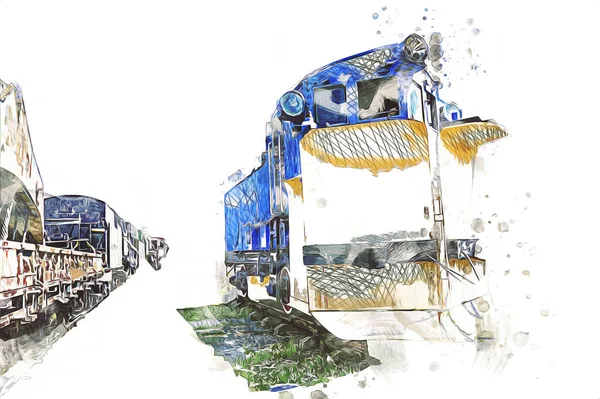 Eski dar ölçü demiryolu motoru, sanat, illüstrasyon, çizim, eskiz, antika, antika, antika.