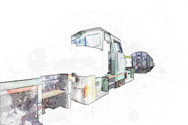 Eski dar ölçü demiryolu motoru, sanat, illüstrasyon, çizim, eskiz, antika, antika, antika.