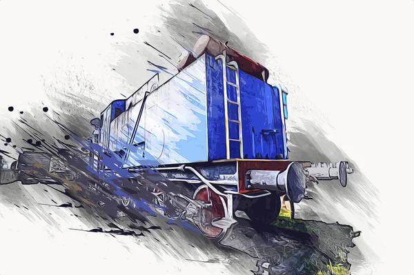 Eski dar ölçü demiryolu motoru, sanat, illüstrasyon, çizim, eskiz, antika, antika, antika.