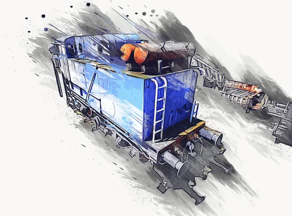 Eski dar ölçü demiryolu motoru, sanat, illüstrasyon, çizim, eskiz, antika, antika, antika.