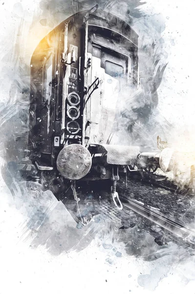 Viejo Vagón Mercancías Ferroviarias Tren Arte Ilustración Dibujo Boceto Antiguo — Foto de Stock