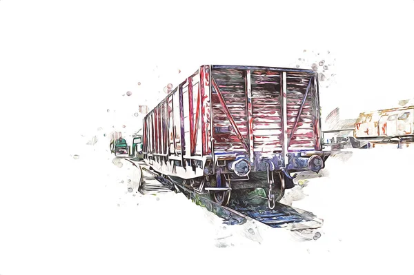 Old Kereta Barang Kereta Api Kereta Api Seni Ilustrasi Gambar — Stok Foto