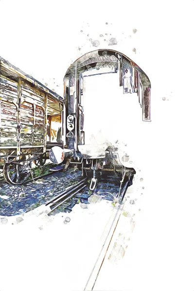 Alter Eisenbahngüterwagen Zug Kunst Illustration Zeichnung Skizze Antik Retro Jahrgang — Stockfoto