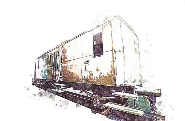 Vecchia Ferrovia Carro Merci Treno Arte Illustrazione Disegno Schizzo Antico — Foto Stock