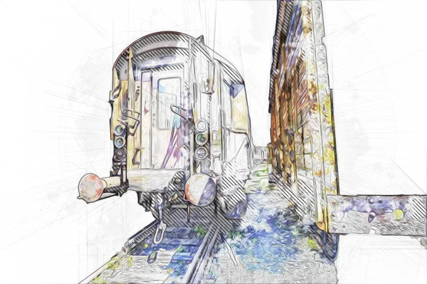 Eski tren vagonu, tren, sanat, illüstrasyon, çizim, eskiz, antika, antika, antika.