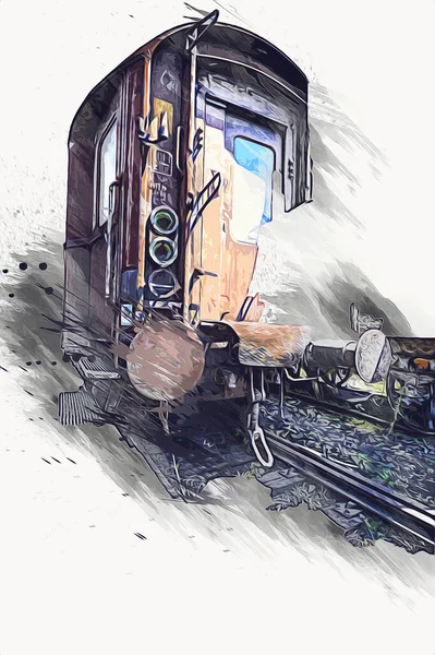 Vecchia Ferrovia Carro Merci Treno Arte Illustrazione Disegno Schizzo Antico — Foto Stock