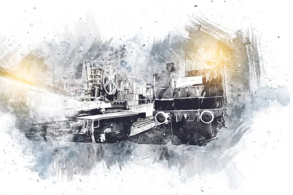 Demiryolu vinci, fotoğrafçılık, paslı, vagon, tren, sanat, illüstrasyon, çizim, eskiz, antika, retro, vintage.