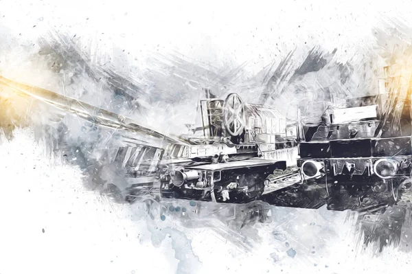 Demiryolu vinci, fotoğrafçılık, paslı, vagon, tren, sanat, illüstrasyon, çizim, eskiz, antika, retro, vintage.