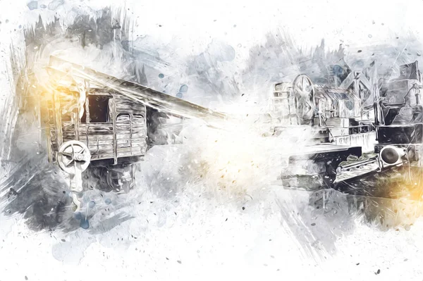 Demiryolu vinci, fotoğrafçılık, paslı, vagon, tren, sanat, illüstrasyon, çizim, eskiz, antika, retro, vintage.