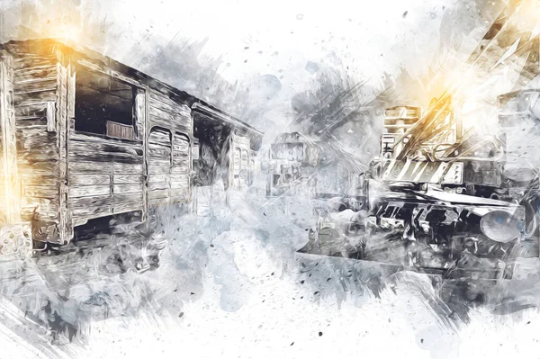 Demiryolu vinci, fotoğrafçılık, paslı, vagon, tren, sanat, illüstrasyon, çizim, eskiz, antika, retro, vintage.