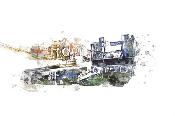 Demiryolu vinci, fotoğrafçılık, paslı, vagon, tren, sanat, illüstrasyon, çizim, eskiz, antika, retro, vintage.