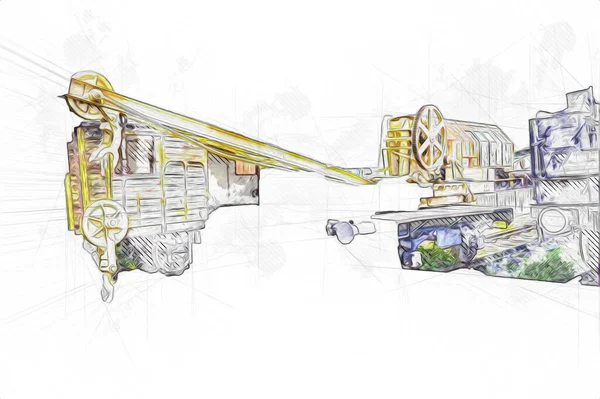 Demiryolu vinci, fotoğrafçılık, paslı, vagon, tren, sanat, illüstrasyon, çizim, eskiz, antika, retro, vintage.