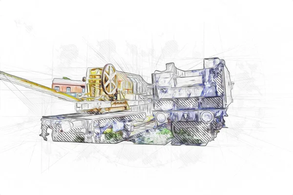 Demiryolu vinci, fotoğrafçılık, paslı, vagon, tren, sanat, illüstrasyon, çizim, eskiz, antika, retro, vintage.