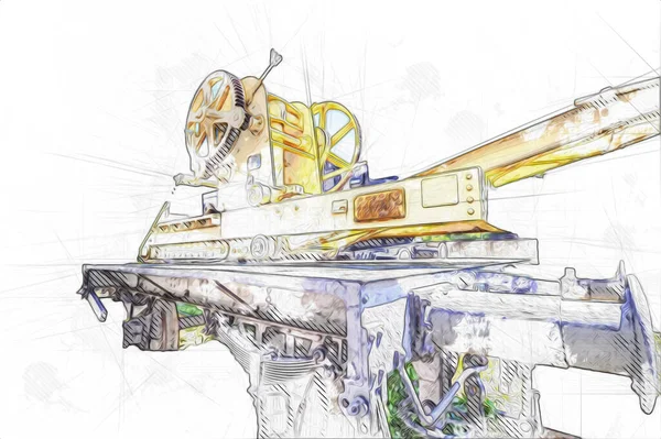 Demiryolu vinci, fotoğrafçılık, paslı, vagon, tren, sanat, illüstrasyon, çizim, eskiz, antika, retro, vintage.