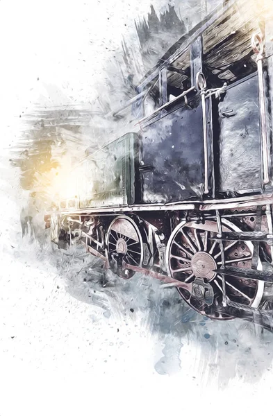 Μικρή Ατμομηχανή Ατμός Φωτογραφία Σκουριασμένο Βαγόνι Τρένο Τέχνη Εικονογράφηση Σχέδιο — Φωτογραφία Αρχείου