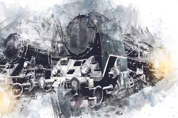 Farklı Türde Eski Lokomotifler Tren Fotoğraf Paslı Vagon Sanat Illüstrasyon — Stok fotoğraf