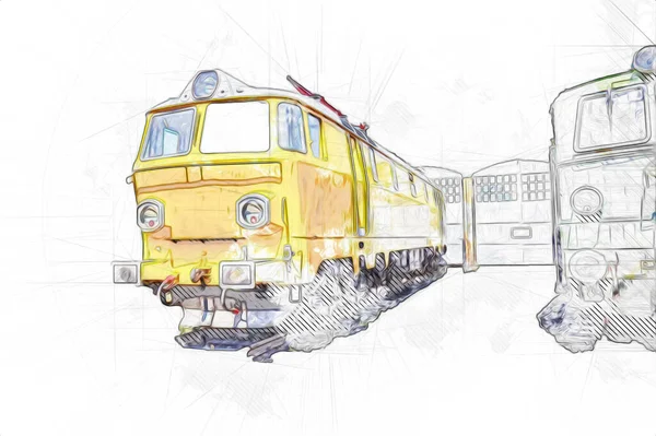 Farklı türde eski lokomotifler, tren, fotoğraf, paslı, vagon, sanat, illüstrasyon, çizim, eskiz, antika, antika, antika, antika.