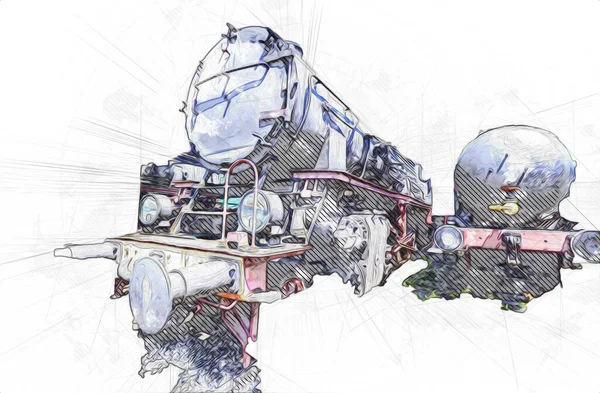 기관차 스케치 골동품 역으로 빈티지 — 스톡 사진