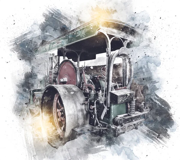Παλιό Ατμόλουτρο Τρένο Φωτογραφία Σκουριασμένο Βαγόνι Τέχνη Εικονογράφηση Σχέδιο Σκίτσο — Φωτογραφία Αρχείου