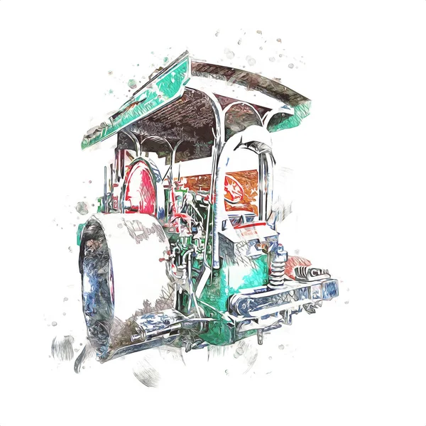 Eski buhar traktörü, tren, fotoğrafçılık, paslı, wagon, art, illüstrasyon, çizim, skeç, antika, retro, vintage.