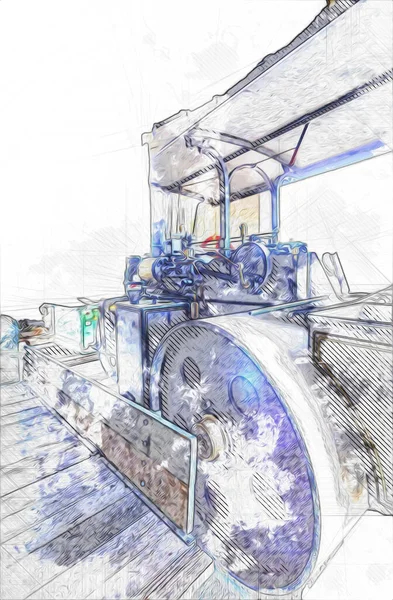 Oude Stoomtractor Trein Fotografie Roestig Wagen Kunst Illustratie Tekening Schets — Stockfoto