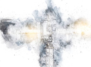 Şantiye iskelesi, klasik resim çizimi olan bir inşaat alanı.