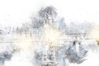 Şantiye iskelesi, klasik resim çizimi olan bir inşaat alanı.