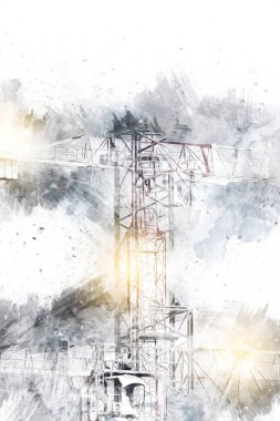 Şantiye iskelesi, klasik resim çizimi olan bir inşaat alanı.