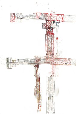 Şantiye iskelesi, klasik resim çizimi olan bir inşaat alanı.