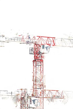 Şantiye iskelesi, klasik resim çizimi olan bir inşaat alanı.