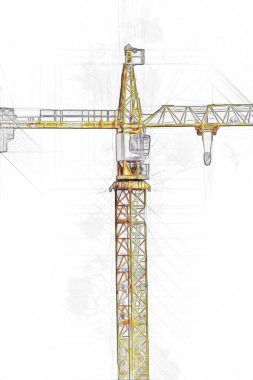 Şantiye iskelesi, klasik resim çizimi olan bir inşaat alanı.