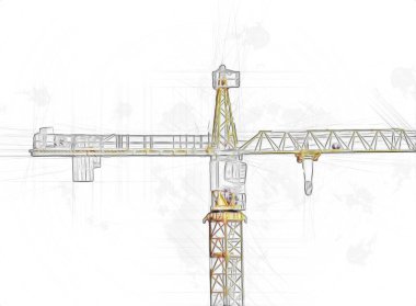 Şantiye iskelesi, klasik resim çizimi olan bir inşaat alanı.
