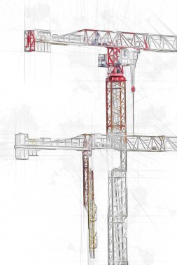 Şantiye iskelesi, klasik resim çizimi olan bir inşaat alanı.